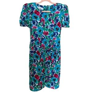 Jonathan Martin Vintage Floral Puff Sleeve Dress Blue Size11/12